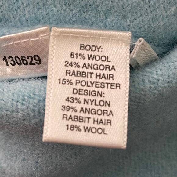 Ann Taylor Angora Sweater Light Blue Pullover Fair Isle Print Medium - Picture 4 of 8